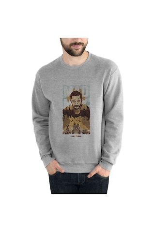 Mad Max Baskılı Gri Erkek Örme Sweatshirt
