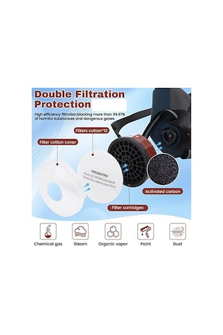 Shidai888 Filtreli Solunum Gaz Maskesi, Kimyasallar Için Solunum Maskesi, Organik Buhar, Toz Dumanı, Boya Spreyi, Ağaç Işleme A Renk