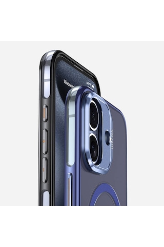 Apple iPhone 16 Plus Uyumlu Kılıf Magsafe Şarj Özellikli Wlons Standlı Efsane Kapak Mavi