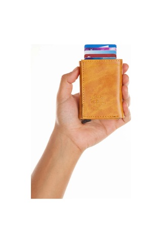 Tuldar Erkek Rfıd Otomatik Çekim Koruyucu Mekanizmalı Kağıt Para Bölmeli Hediyelik Kartlık Cüzdan Tul601 - Turuncu