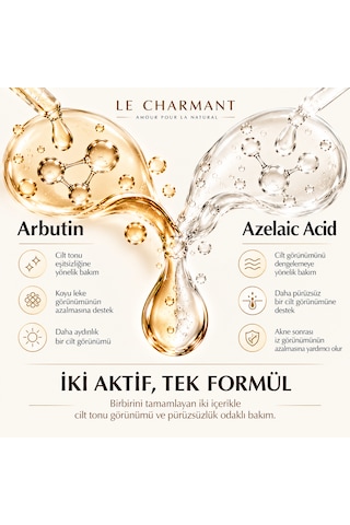 Le Charmant Arbutin Ve Azelaik Asit Leke Karşıtı Cilt Tonu Eşitleyici Aydınlatıcı Yüz Serumu 30 ML
