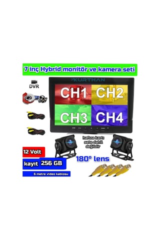 7 '' Hybrid Dvr Ekran 2 Adet 180'' Balık Gözü Lens Geniş Açı Set