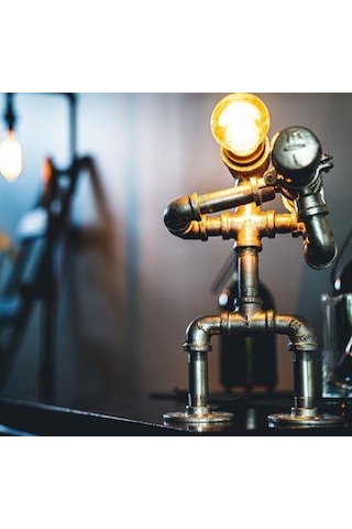 Borulardan Masa Lambası,endüstriyel Robot Lamba,hediyelik Rustik Siyah