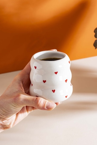 Rivaistanbul Mini Kalpler Amore El Yapımı Seramik Double Kahve Bardağı Mug Kupa Krem