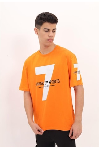 Erkek Çocuk Pamuklu 7 Baskılı Rahat Kalıp Tshirt-12815-turuncu Turuncu