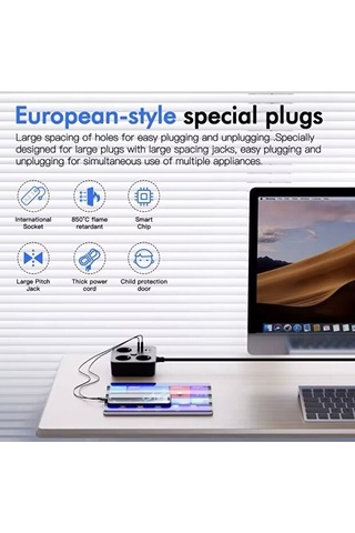 Aşırı Yük Koruyucu Avrupa Soket Kartı Tip-c Usb 2 M Uzatma Kablosu Emniyet Anahtarı İle 0.12 M