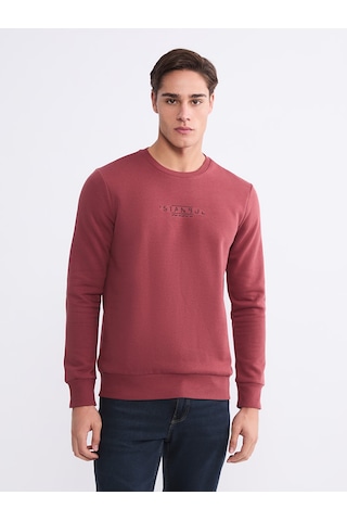 Lcwaıkıkı Classic Kırmızı Bisiklet Yaka Baskılı Erkek Sweatshirt