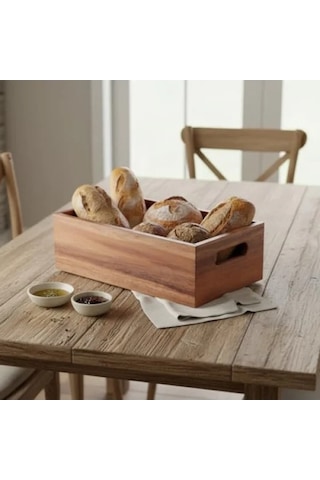 Doğal Ahşap Ekmeklik Ve Çok Amaçlı Organizer Kutu 25x14x8 Cm A
