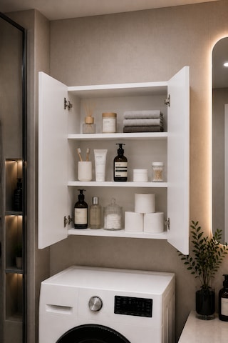3 Raflı Çok Amaçlı Banyo Dolabı Mat Beyaz Mdf Lam 69x55x25 Cm Yavaşlatıcılı Kapaklı Duvar Dolabı