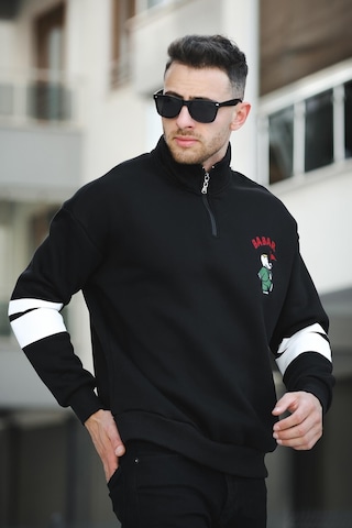 Oksit Babar Üç İplik Şardonlu Nakışlı Fermuarlı Dik Yaka Oversize Erkek Sweatshirt 001