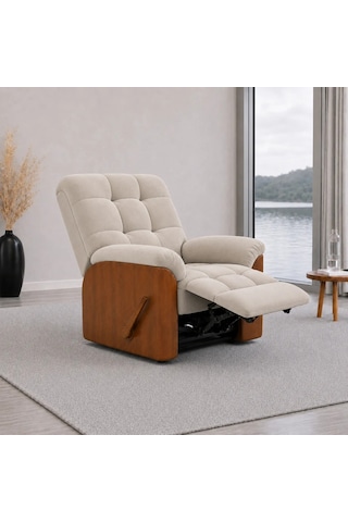 Smarto Relax Ticino Manuel Mekanizmalı Ayak Uzatmalı Ahşap Yan Panelli Polyester Tv Koltuğu Baba Koltuğu Ekru