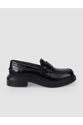 Hakiki Deri Siyah Açma Kadın Loafer Siyah