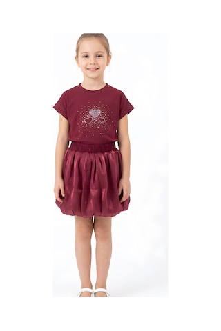Modanino Kız Çocuk Janjanlı Şifon Balon Etekli Takım 3-10 Yaş 12641ds Bordo