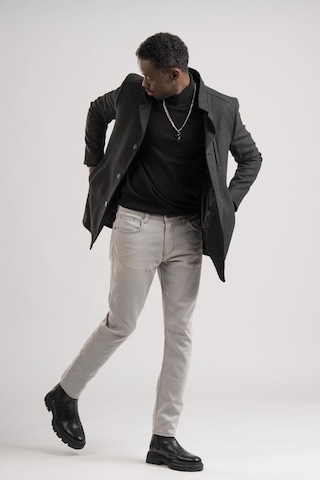 Slimfit Hakim Yaka Düğme Kapamalı Yan Cepli Astarlı Tek Yırtmaçlı Yünlü Kaşe Kaban Antrasit