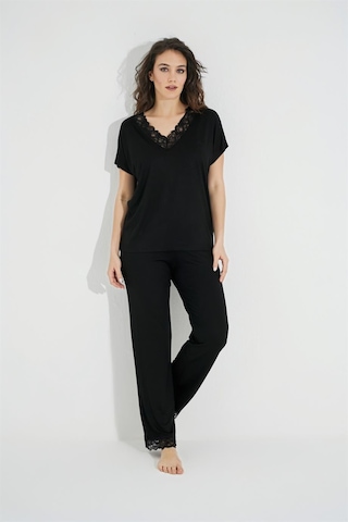 Monamise Kısa Kollu V Yakalı Dantelli Pijama Takımı 18494 Siyah