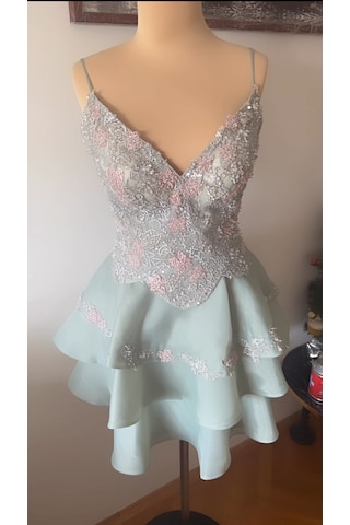 Chica Rosa Fashion Su Yeşili Kristal Taşlı Prenses Elbise - Sage Dream