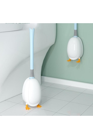 Mavi Silikon Banyo Tuvalet Fırçası Duvara Monte Fırça Esnek Derin Temiz Köşe Temizleme Fırçası Sevimli Ördek Tuvalet Fırçası