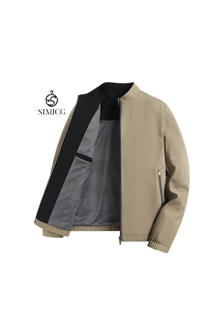 Erkek İlkbahar Ve Sonbahar Dik Yaka Düz Renk İş Günlük Bol Kesim Ceket Haki