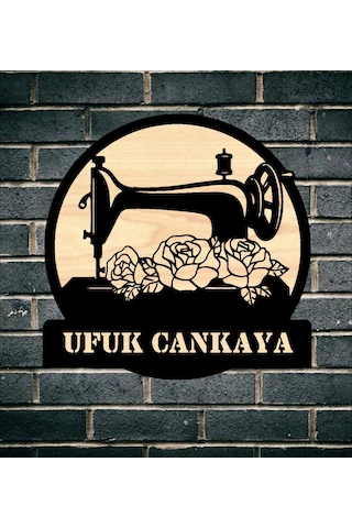Kişiye Özel Terzi Dikiş Makinesi Nostalji Temalı Ahşap Duvar Tabl