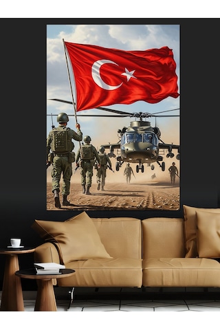 Ahşap Tablo Türk Bayrağı Ve Kahraman Askerler İnsan Figürlü Tablolar