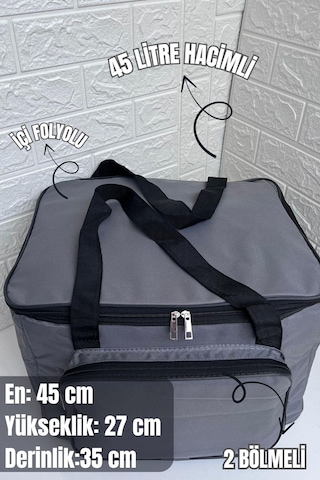 45 Lt. Termal Kamp Ve Piknik Yemek Taşıma Çantası, Soğutucu Buzluk Çanta Gri