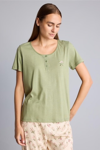 Defacto %100 Pamuk Regular Fit Kısa Kollu İşlemeli Üst Çiçekli Geniş Paça Alt 2li Pijama Takım I6408ax26aukh461 Haki-kh461