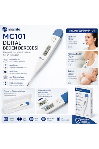 Mesilife Mc101 Dijital Ateş Ölçer Hassas Ölçüm Özellikli Dijital Derece Ağız, Koltuk Altı Ve Rektal Kullanım Ateş Ölçer