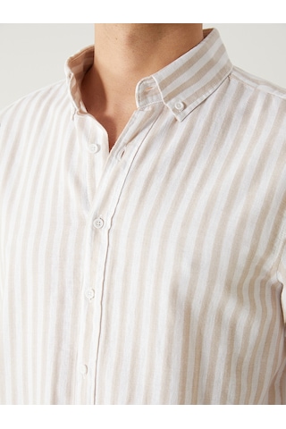 Lcw Vision Bej Regular Fit Uzun Kollu Çizgili Poplin Erkek Gömlek