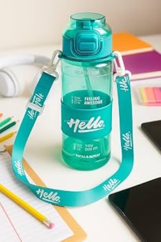 Hello Pipetli Suluk 800 Ml Renkli Askılı Su Şişesi Çocuk Ve Yetişkin Okul Seyahat İçin Gıda Sınıfı Plastik Sızdırmaz Matara Mor Yeşil
