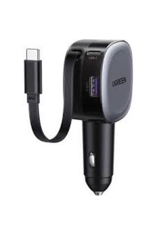 75w 2 Portlu Usb-c Kablolu Araç Içi Şarj Cihazı Çakmaklık Adaptörü, 55653 Gri