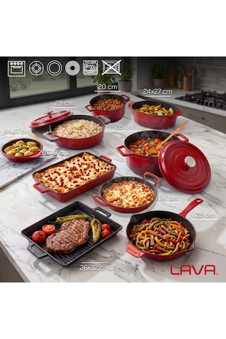 Lava Döküm Tencere Tava Çeyiz Seti 8'li Çeyizin Ustası Kırmızı