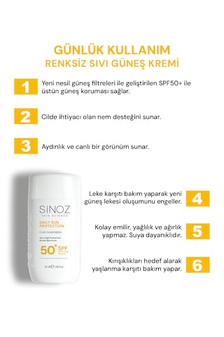 Sinoz Günlük Kullanım için Yüz Güneş Kremi SPF50+ 50 ML