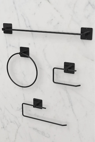Yapışkanlı 4'lü Siyah Uzun Havluluk Rulo Havluluk Wc Tuvalet Kağıtlık Yuvarlak Havluluk Seti Siyah