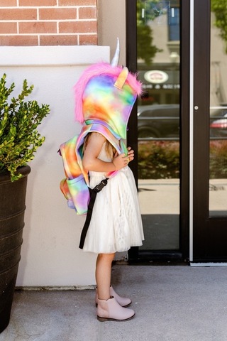 Unisex Çocuk Su Geçirmez Unicorn Tasarımlı Çıkarılabilir Kapüşonlu Sırt Çantası Çok Renkli