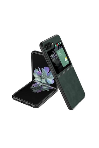 Microcase Samsung Galaxy Uyumlu Uyumlu Z Flip5 İçin Deri Desenli Plastik Koruma Kılıf - Al3156 Yeşil