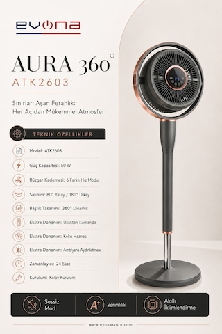 Aura 360, 6 Kademeli Hız Ayarlı Akıllı Vantilatör