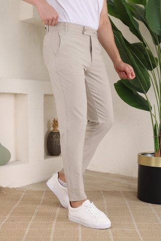Hazego Erkek Slim Fit Likralı Bilek Boy Kumaş Pantolon Bej