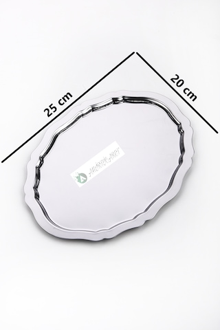 6 Adet Paslanmaz Çelik Oval Dalgalı Sade Kahve Ve Sunum Tepsisi 25x20 cm