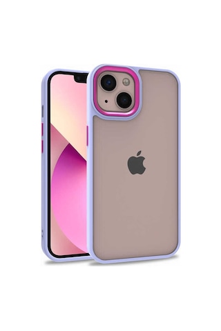 Apple Uyumlu iPhone 13 Metal Kamera Korumalı Arkası Şeffaf Silikon Kılıf - Lila