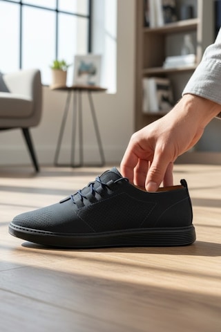 Enoch Hakiki Deri Lazer Kesim Delikli Bağcıklı Erkek Sneaker Ortopedik Taban Lacivert