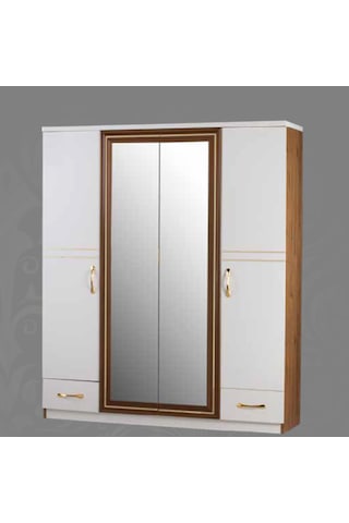 Elmas Beyaz Ahşap Çıtalı 4 Kapaklı Gardırop