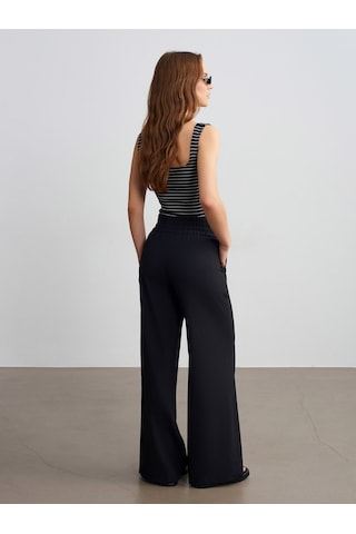 Dilvin 72259 Beli Lastikli Geniş Paça Pantolon-siyah Siyah