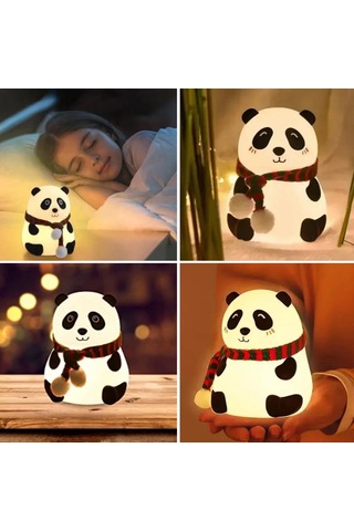5 Farklı Renk Modlu Panda Figürlü Pofuduk Led Gece Lambası Yumuşak Dokulu Çocuk Odası Ve Dekoratif Ş