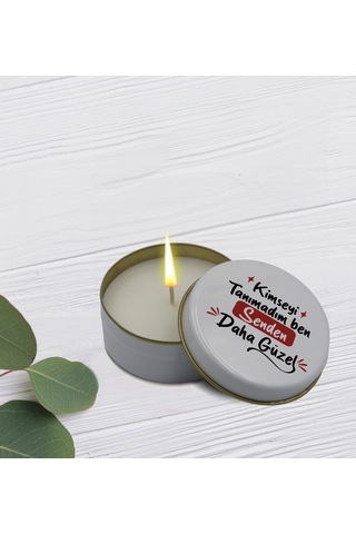 Bk Gift Kimseyi Tanımadım Ben Tasarımlı Beyaz Metal Kutuda Kokulu Mum-4, Ev Hediyesi, Arkadaşa Hediye, Kokulu Mum