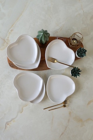 Keramika Beyaz Kalp Pasta Tabağı 20 Cm 6 Adet 006 Beyaz