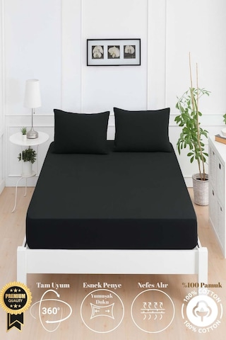 Mirava Premium %100 Pamuk Penye Lastikli Tek Kişilik Çarşaf Takımı 1 Yastık Kılıfı Dahil Siyah 120x200cm Siyah