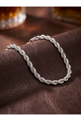 Çelik Zincir Erkek Hediye Bileklik Rope Halat 6mm 01902 Beyaz