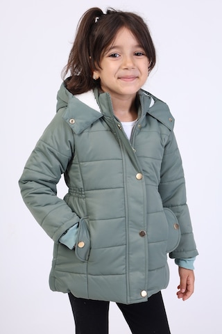 Toontoy Kids Toontoy Kız Çocuk Su İtici Kapüşonlu Fermuar Ve Çıtçıt Kapamalı Cepli Mont - İçi Suni Kürklü Yeşil