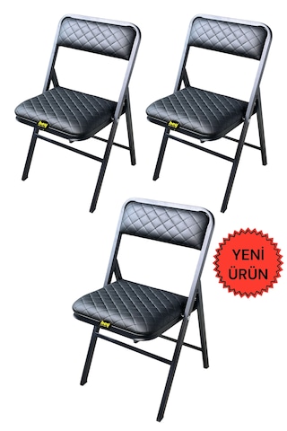 Hey 3'lü Katlanır Kamp Sandalyesi Piknik Sandalyesi Siyah Baklava Siyah