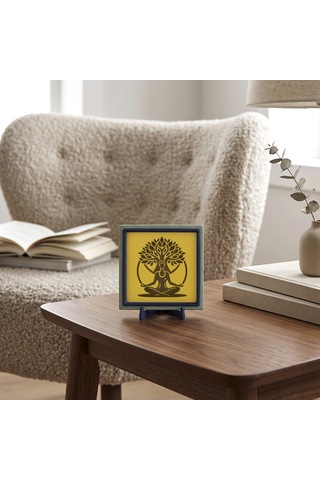 Hayat Ağacı Ve Meditasyon Figürü Butik Dekoratif Aksesuar, Huzurlu Ve Şık Bir Köşe Oluşturun 10x10cm